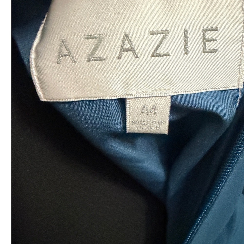 Azazie Nahrin Blue Chiffon V-Neck Open Back Pleated Maxi Bridesmaid Dress Size 4 - Picture 5 of 7